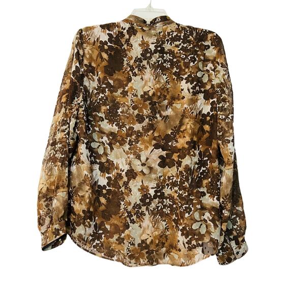 Coldwater Creek Size L 14-16 Women Top Brown Floral Long Sleeve Sheer Lined - Picture 2 of 7